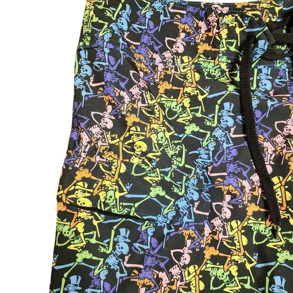 Jammin Warrior Grateful Dead Board Shorts Swim Trunks Mens L Black Skeletons